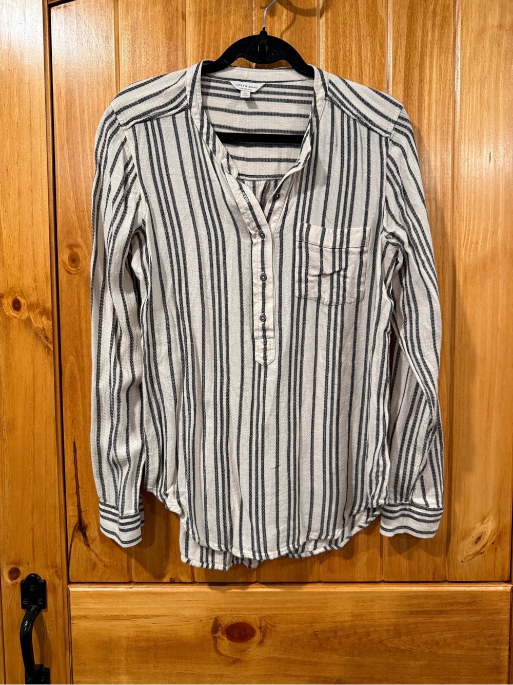 Lucky Brand Black & White Striped Henley - navy and cream